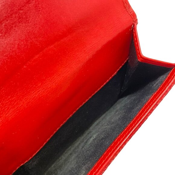 Auth GUCCI GG - Red Leather Jacquard Double-hook Wallet - Picture 10 of 10